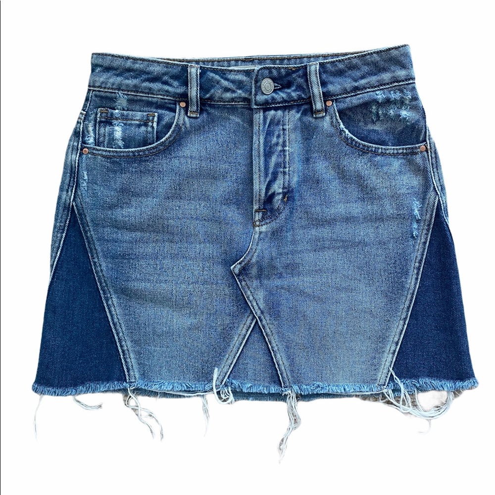 Two Toned Distressed Denim Mini Skirt